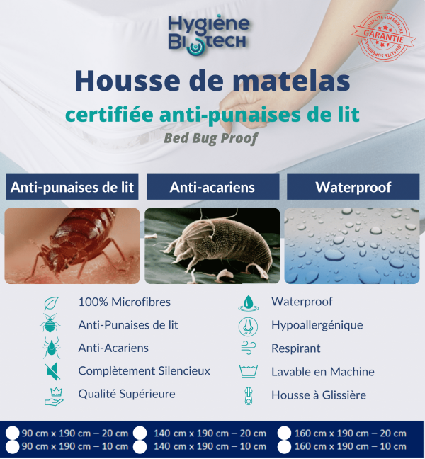 Housse sommier anti punaises de lit acariens PRO 1 V4 Plaquette housse anti pdl Validee